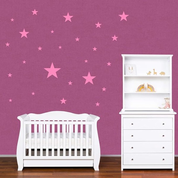 45 Pink Stars Wall Stickers for Kids - Baby Room Wall Decor Stick
