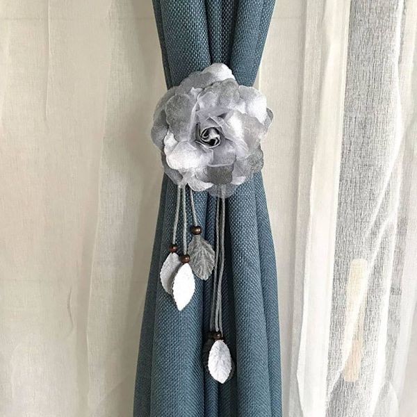2 stk. grå gardinbindere, blomstergardinbindere, elegante