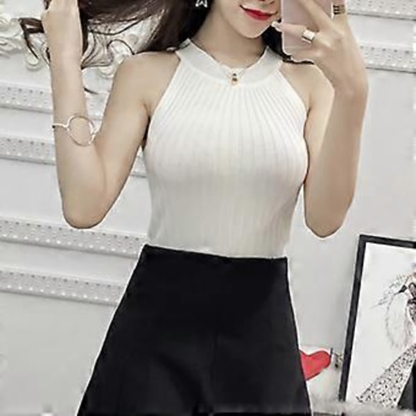 Damegenser for avslappet off-shoulder halter-hals topp for forretningsarbeid kontorbruk (hvit)