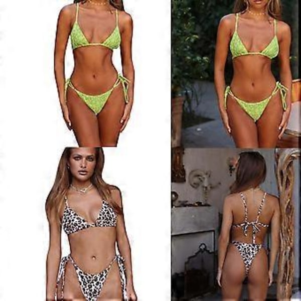 Dame Delt Badedragt Tanga Komfortabelt 2-delt Stroppy Svømmedragt Wrap Højtaljet Strandtøj Halter String Bikini Sæt Blå L(L Blå)