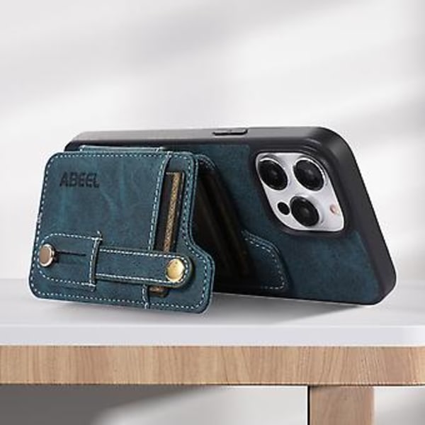 ABE Litchi Texture Kortpung PU-etui til iPhone 15 Plus (Blå)