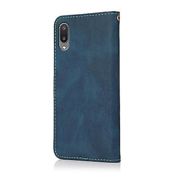 For Samsung Galaxy A02 / M02 To-fargets søm lærtelefonveske (Blå Grønn)