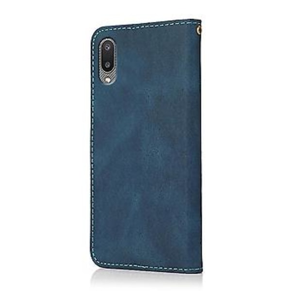 Telefonfodral i läder med tvåfärgad söm för Samsung Galaxy A02 / M02 (Blågrön)