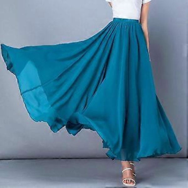 Vårkjol Lager Chiffong Långa Kjolar För Kvinnor Elegant Casual Hög Midja Boho Strand Maxikjolar Saias Femme(L rosröd)