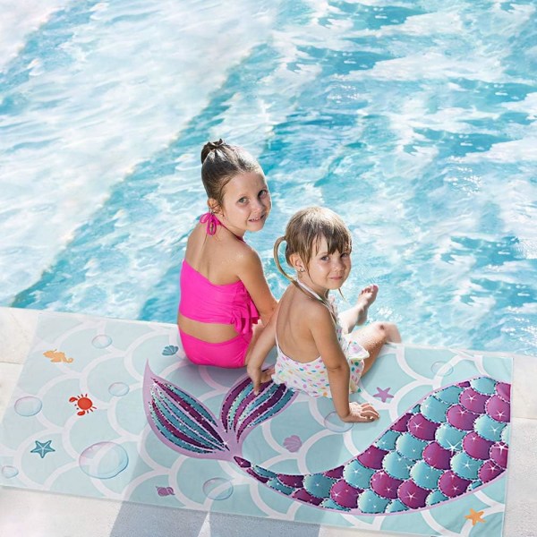 1 stk Havfrue Strandhåndkle - 76 × 152cm Mikrofiber Strandteppe Flaggermus