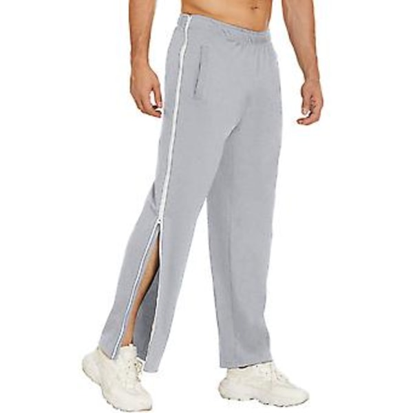 Mænds Sweatpants med Mellem Høj Talje, Elastisk Talje, Lommer, Farve Splicing, Bred Ben, Side Lynlås, Aftagelige Basketball Bukser (XL Lysegrå)