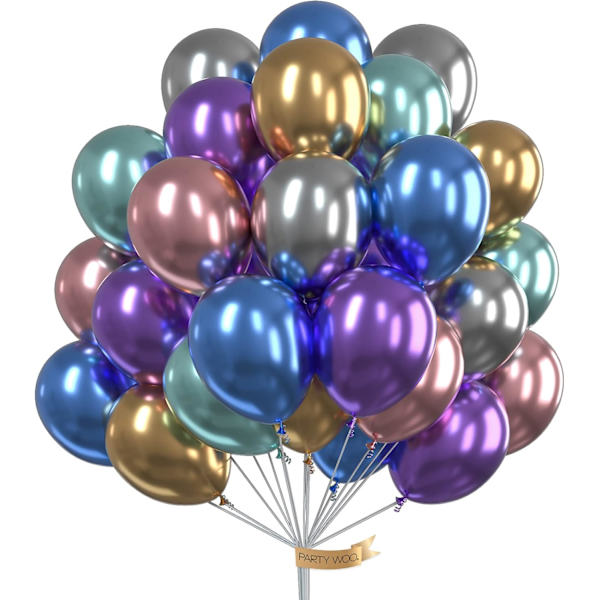 Metalliske balloner, 50 stk. 12 tommer skinnende balloner i guld, rød, bl