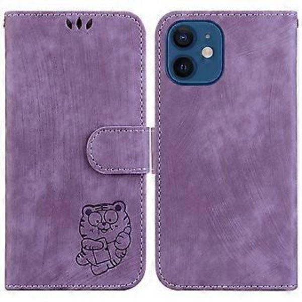 Präglad Läderfodral för iPhone 12 mini (Lila)