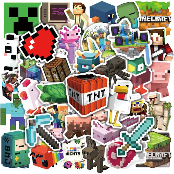 100 stk. vanntette Minecraft-klistremerker for barn og voksne, spillklistremerker for belønning, vannflasker,