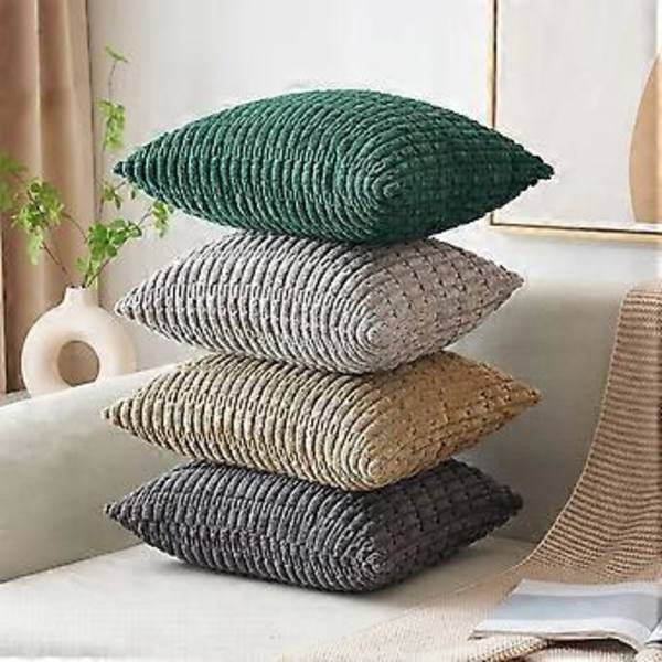 2-pack sammetsdekorativa kuddfodral 20x20 tum Mjuka Boho-randiga kuddfodral Modern Heminredning för soffa vardagsrum soffa säng khaki
