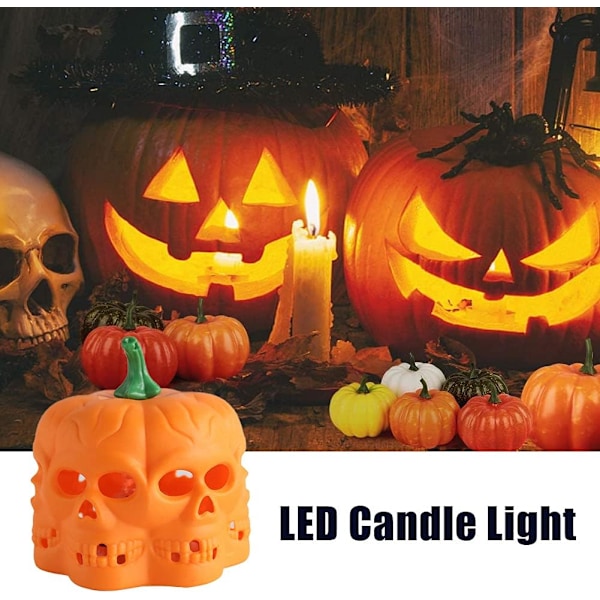 12 stk LED Orange Gresskarlykter, 3D Halloween Flammeløse Te Lys