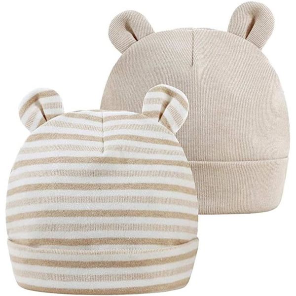 2-pack aprikos, beige nyfödd sjukhusmössa 0-6 månader björnöron B