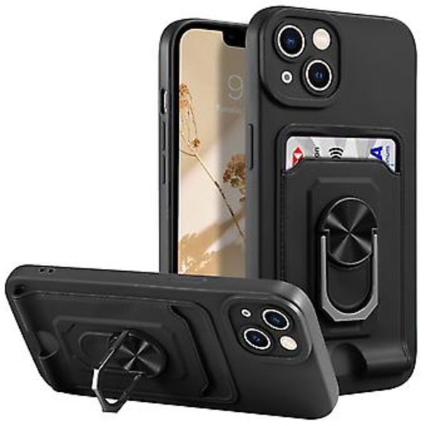 Kompatibel med iPhone 14 Multifunktionel Telefonetui med Kortslot og Ringholder Linse  All-Inclusive Beskyttelse 6,1 tommer