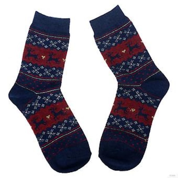 Damstrumpor Jul Nordisk Fair Isle Mittkalv Julren Festlig Långa Strumpor (1 Par Marinblå)