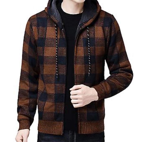 Fianao Herrejakke Rutete Mønster Pustende Polyester Genserhettegenser for Vinter (XL Gul)