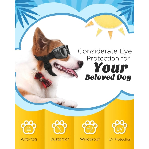 Hundglasögon, justerbara husdjurssolglasögon, anti-UV dammsäker glasögon