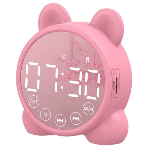 Børnevækkeur med Bluetooth-højttaler, sengebordsvækkeur, digitalt spejl, alarmtimer, barn