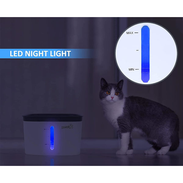 Katt Vattenfontän för Katt Hund Tyst med LED Nattljus Vatten