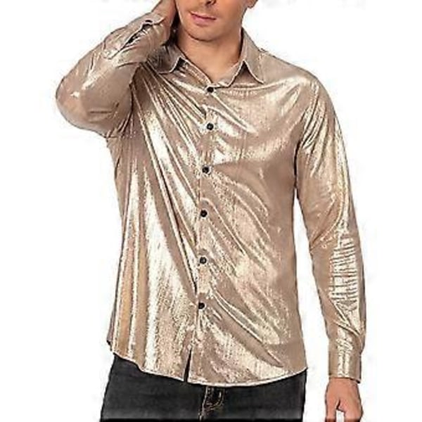 Miesten disco-paidat, kiiltävä pitkähihainen paita (3XL samppanja)