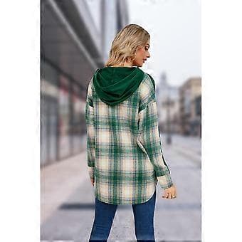 Dame Plaid Patchwork Hættetrøjer Top Langærmet Casual Løs Pullover Sød Letvægts Casual Løse Hættetrøjer Grøn M Green M