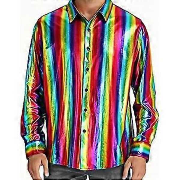 Herre Disco Skjorter Skinnende Langærmet Skjorte (XL Multicolor)