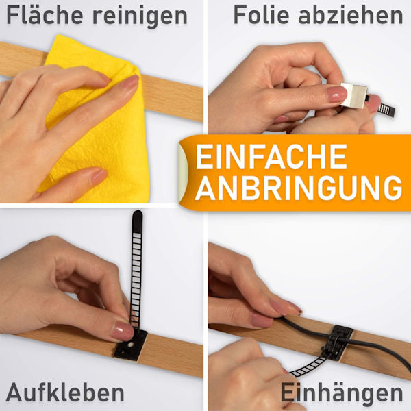 50 stk. Sorte selvklebende kabelbindere - fest kabel med selvklebende base f