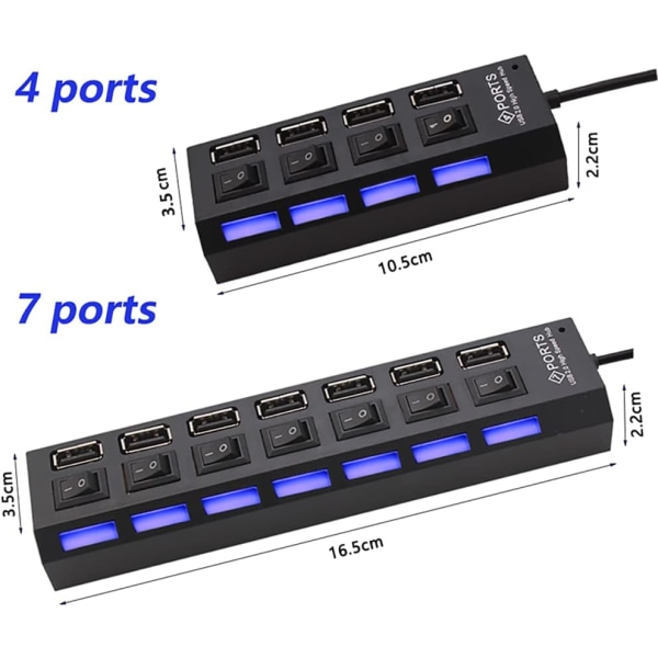 USB 2.0 Hub Multi USB Splitter Hub Bruk Strømadapter USB 2.0 Hub