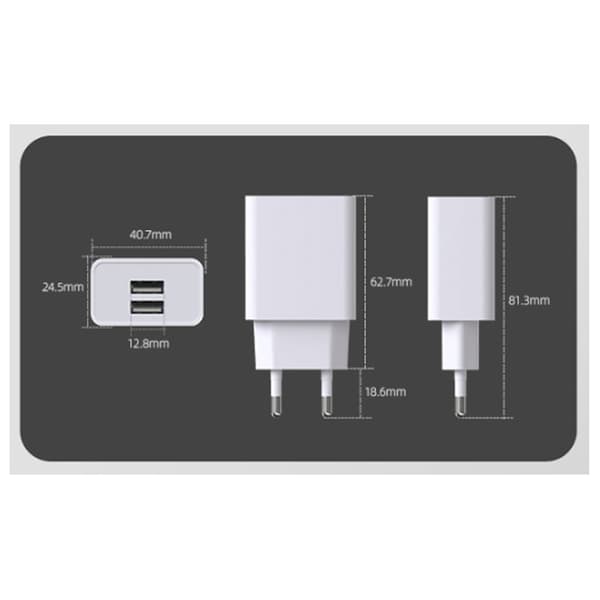 Universal 5V 2A/10W vægadapter med 2 USB-porte - USB Socket Co