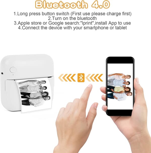 Mini bärbar fotoprinter, trådlös Bluetooth-skrivare med 5 rullar termiskt papper,
