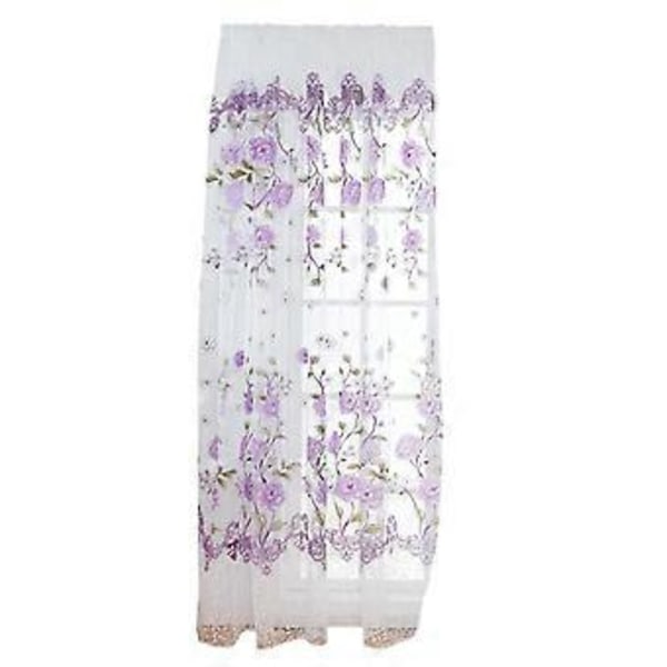 Läpikuultavat verhopaneelit Tylli Offset-painettu Pioni Kuvio Varjostusverho olohuoneeseen (1 kpl) (Violetti-100x200cm)