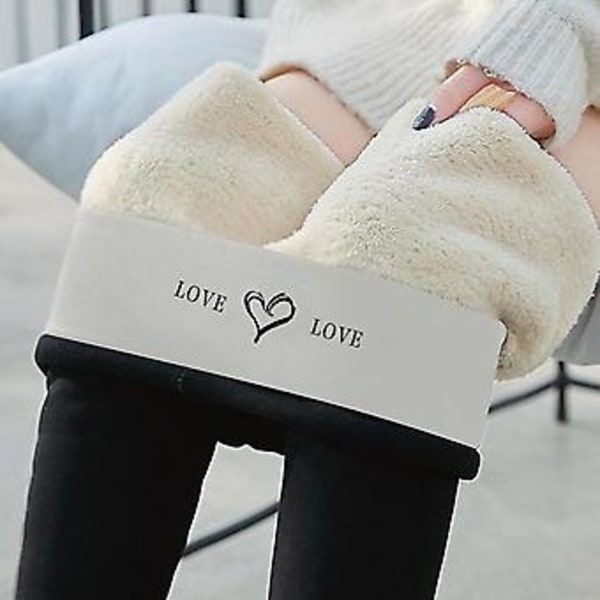 Dam Fleece Termiska Byxor i Hel Färg, Midja med Bokstäver "Love" Tryck, Kontrasterande Färgblockering, Plus Fleece Byxor (4XL svart)