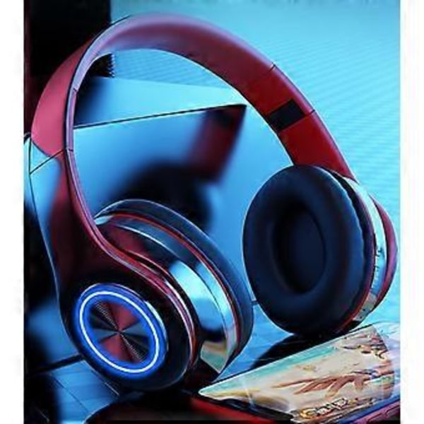 Bluetooth-kuulokkeet, päähän asennettavat, langattomat, valaisevat, värikkäät hengitysvalot, plugin-kortti, kokoontaitettavat kuulokkeet (musta ja punainen)