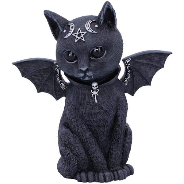 10 cm Vinget okkult kattefigur, polyresin, sort og sølv