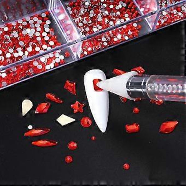 Nagelstenar Kit, Nagelsmycken Dekorationer med Vaxpenna Platta AB Stenar Kit DIY Hantverk Ädelstenar för Naglar, Skor, Kläder, Smycken (600 Röda Diam