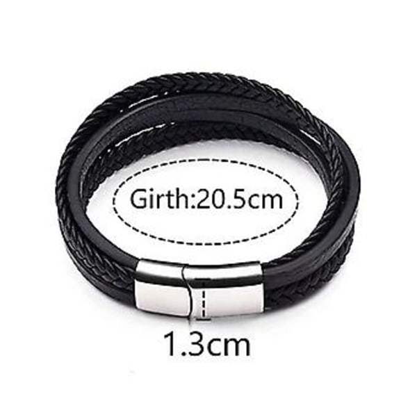 Magnetisk Herre Læder Armbånd Flettet Armbånd Armring (Sølvspænde & Sort)