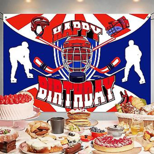 Hockey-födelsedagsfestdekorationer Hockey Grattis på födelsedagen Bakgrund Curling Sportfödelsedag Bakgrund Fotobakgrund för tonårspojkar Barn Grattis på födelsedagen