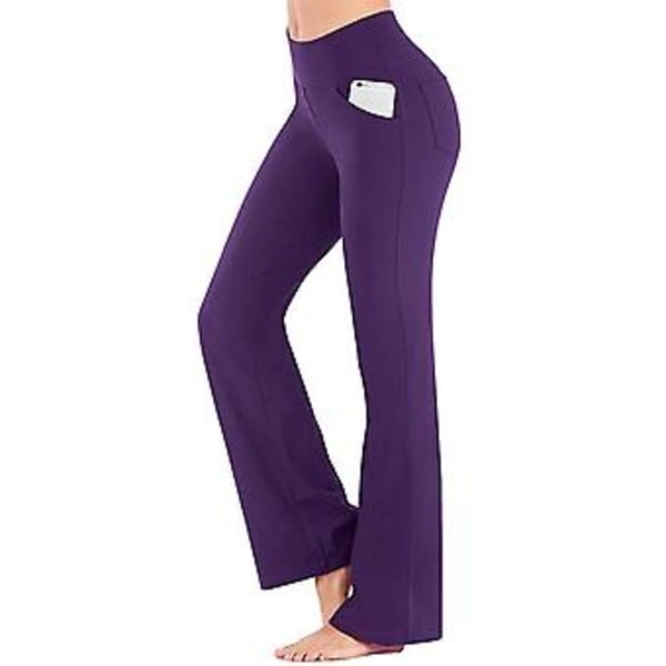 Damernas Högmidjade Flared Byxor Bell Bottom Yogabyxor Med Fickor Plus Size (S Lila)