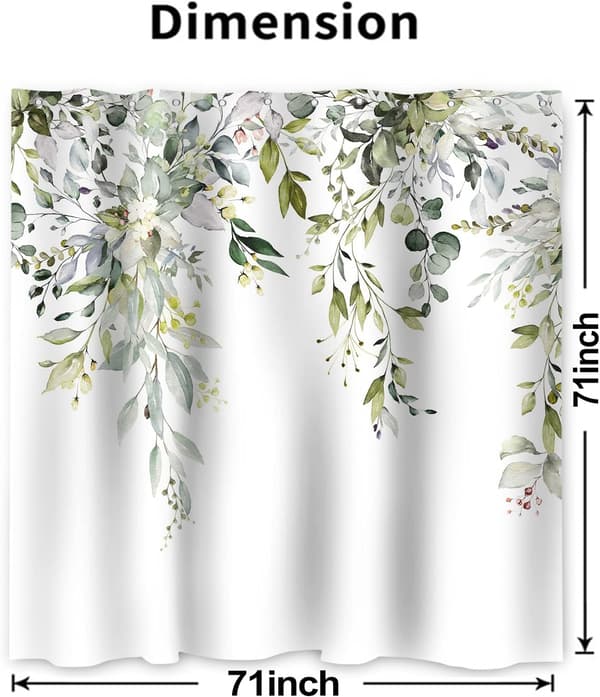 Salviegrønn eukalyptus dusjforheng, akvarell blomstrende planter