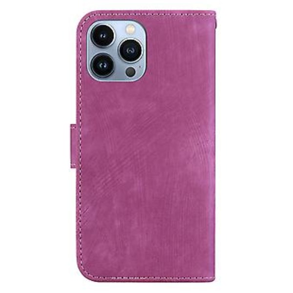 Embosset Lærveske For iPhone 15 Pro Max (Rose Red)