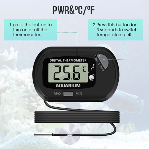 (3-pack) Digital LCD-akvarie termometer med sugkoppar och vattentät sond för akvarium fisk tank