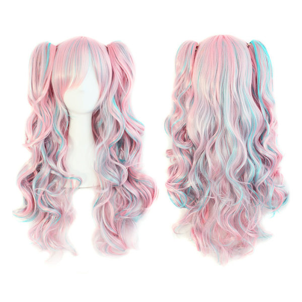 （rosa）68cm Cosplay Unicorn Parykk Lang Krøllete Drømmende Søt Myk Rosa Lilla Blå Gradvis Parykker for Kvinner G
