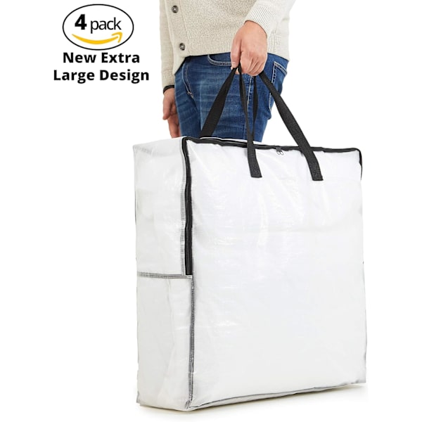 Sæt med 4 gennemsigtige og robuste XL opbevaringsposer: 60x60cm