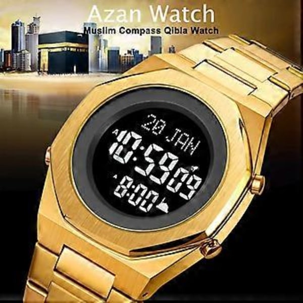 SKMEI 2069 Muslimsk Bøn Digitalt Armbåndsur (Guld Hvid)