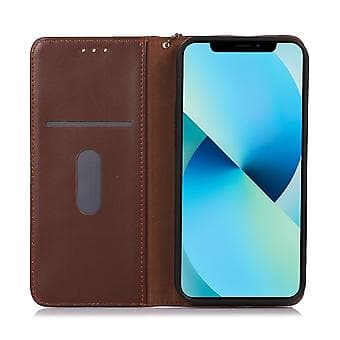 KHAZNEH Nappa Läder Telefonfodral för iPhone 15 Plus (Brun)