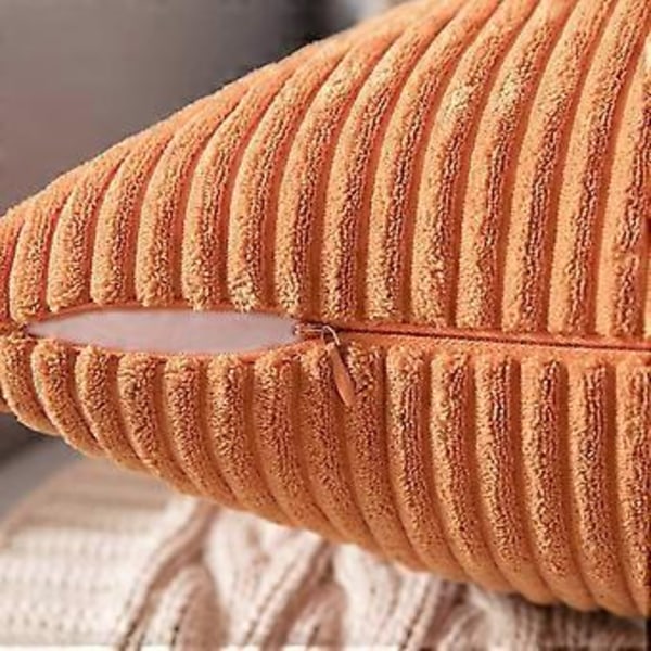 Pakke med 2 Efterårs-Corduroy Bløde Solide Dekorative Firkantede Pudebetrækssæt Pudebetræk Pudebetræk til Sofa Soveværelse Bil 26 x 26 Tommer Orange