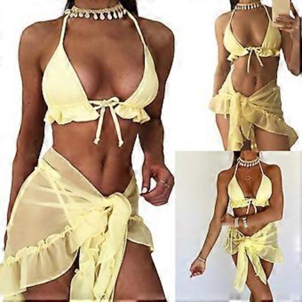Naisten kolmiosainen pehmeä laukku High Cut Bikinit Seksikäs nyöritys Uimapukusetti Stringit Ranta-asu Yksivärinen Olkaimeton Uimapuku vaaleansininen S (S vaaleansininen)