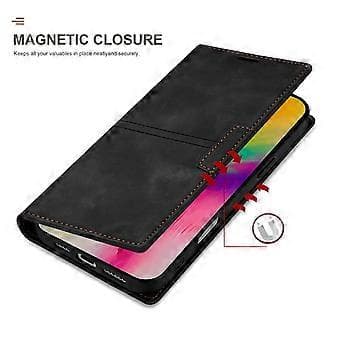 Kompatibel til iPhone 16 Plus Wallet Case Magnetisk Lukning Læder Telefon Cover (Sort)