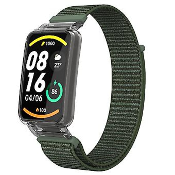 PC-kotelo + Nylon-lenkkiremmi Xiaomi Mi Band 7 Pro:lle (armeijan vihreä)