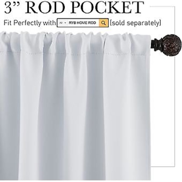 Korta Mörkläggningsgardiner för Kök, Solida Halv-Fönstergardiner för Sovrum Energibesparande Sekretesskydd Badrum, B107 x L76 cm, 2-pack
