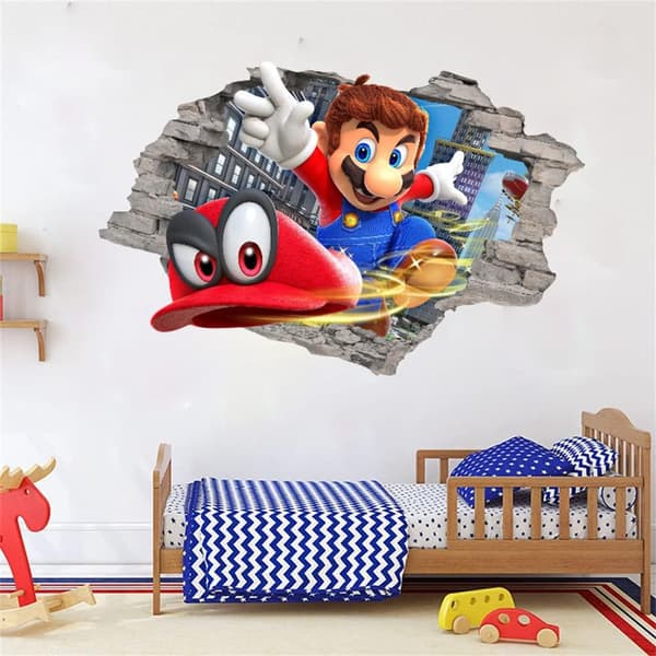 3D Super Mario väggdekal för barnrum, självhäftande väggdekor